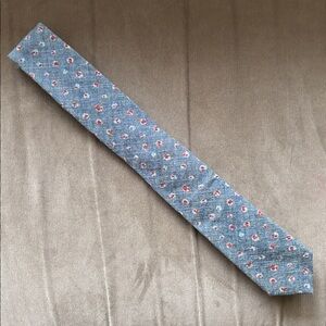 J. Crew Factory The Cotton Tie - Blue with Red Abstract Floral Design